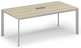 Rokovací stôl PRIMO INVITATION, 200x100 cm, dub prírodný + stolová zásuvka TYP I, strieborná