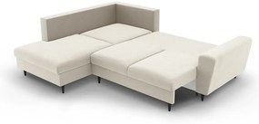 Béžová zamatová rozkladacia/s úložným priestorom rohová pohovka (ľavý roh/do L) Kyoto – Cosmopolitan Design