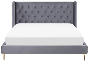 Zamatová posteľ 140 x 200 cm sivá FORBACH Beliani