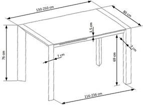 Jídelní rozkládací stůl Yale 2 130/250 cm bílý