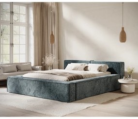 Sivomodrá čalúnená dvojlôžková posteľ s úložným priestorom s roštom 180x200 cm Voliera – Maison de Rêve