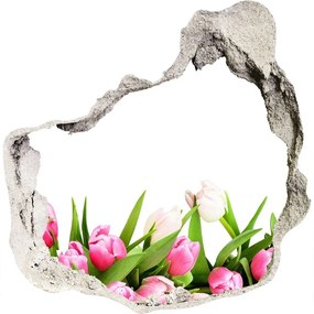 Nálepka 3D diera na stenu Ružové tulipány nd-p-138798865