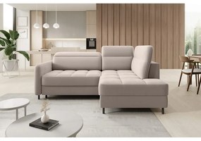 Svetlohnedá zamatová rozkladacia/s úložným priestorom rohová pohovka (pravý roh/do L) Barea – ELTAP