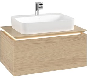 VILLEROY &amp; BOCH Legato závesná skrinka pod umývadlo na dosku (umývadlo v strede), 1 zásuvka, s LED osvetlením, 800 x 500 x 380 mm, Nordic Oak, B753L0VJ