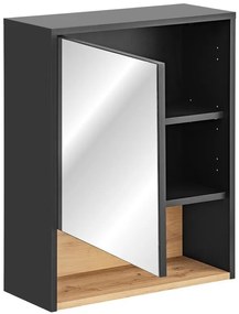 Závesná kúpeľňová skrinka so zrkadlom Borneo Cosmos 840 1D sivá/dub artisan