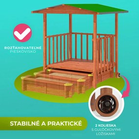 Pieskovisko s verandou SUNNY, 130x130x143cm, hnedá/zelená Jurhan