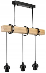BERGE LED závesné stropné svietidlo, drevený trám, 3xE27, loft, mliečna kocka