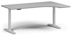 Výškovo nastaviteľný stôl, elektrický, 675-1325 mm, ľavý/pravý, doska 1800x1200 mm, biela podnož, sivá