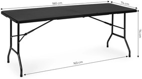 Cateringový stôl 180 cm, skladací do kufra, čierny,