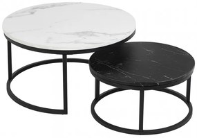 Súprava 2 okrúhlych konferenčných stolíkov – biely a čierny mramor