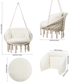 Závesné kreslo BOHO, béžové, Ø61cm, s vankúšmi