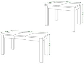 FONTE Svetlý Betón Ateliér / Biely Mat - KLASICKÝ STÔL DO KUCHYNE/OBÝVACEJ IZBY 110x75 ROZKLADANÝ DO 155 cm!