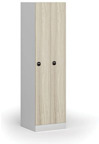 Kovová šatníková skrinka zúžená, 2 oddiely, 1850 x 500 x 500 mm, zámok s čítačkou RFID kariet, laminované dvere, dub prírodný