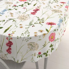 Biante Bavlnený oválny obrus Sandra SA-667 Veľké lúčne kvety na bielom 50x100 cm
