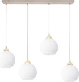 Závesné svietidlo Eliza, 4x biele sklenené tienidlo, g/be