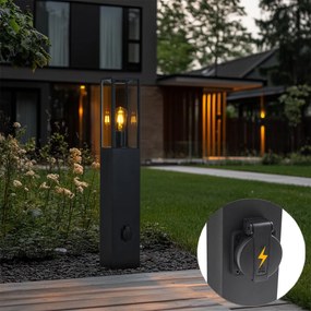 Moderná vonkajšia stojaca lampa čierna 80 cm so zásuvkou IP44 - Charlois