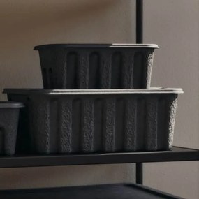 Ferm Living Úložný box s vekom Paper Pulp Large Charcoal – set 2 ks