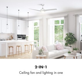 Klarstein Figo, stropný ventilátor, 52", 55 W, stropná lampa, 2 x 42 W, diaľkový ovládač, biely