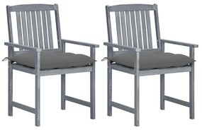 Záhradné stoličky s podložkami 2 ks, sivé, akáciový masív 3061253