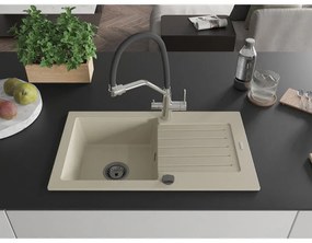 Mexen Pablo, granitový drez 752x436x161 mm, 1-komorový a drezová batéria Duo, béžová, 6510-69-671701-07-B