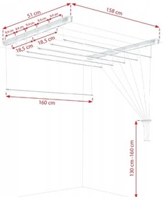 Erga Erga, stropný vešiak na sušenie bielizne 6x160 cm, biela, ERG-SEP-10SUSSUF6PP16