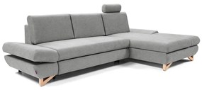 Rozkladacia rohová čalúnená sedacia súprava s úložným priestorom do tvaru L AVESTA pravá sivá