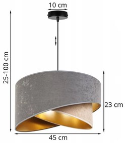 Závesné svietidlo Mediolan, 1x šedé/béžové/zlaté textilné tienidlo