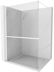 Mexen Kioto+, sprchová zástena Walk-In s poličkou a vešiakom 75 x 200 cm, 8mm číre sklo, biely profil, 800-075-121-20-00
