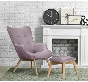Zamatové kreslo s podnožkou v levanduľovej farbe Niko – Ropez
