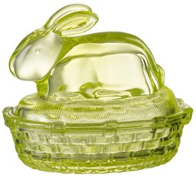 Zelená sklenená nádoba s vekom králik - 14*10*11cm/ 150ml