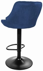 TRENDIE Zamatová barová stolička Oklahoma modrá s čiernym podstavcom
