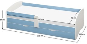 Jednolôžková posteľ 90 cm Carecen (modrá + biela) (s roštom) (s úl. priestorom). Vlastná spoľahlivá doprava až k Vám domov. 1116284