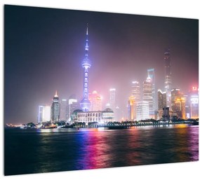 Sklenený obraz nočného Šanghaja (70x50 cm)
