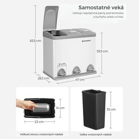 Kôš na separovanie odpadu SORT 24l (3x8l), šedá/biela SongmicsHome