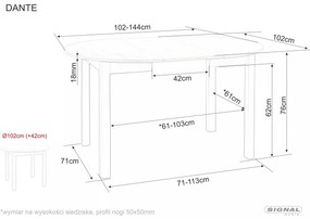 Rozkladací jedálenský stôl Dante I 102/144 cm dub s remeselným vzhľadom/čierny