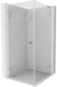 Mexen Lunar-B L, sklápací sprchový kút ľavý 80 x 80 cm, 8mm číre sklo, zlatý profil, 832L-080-080-50-00-L