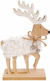 DECOLED Drevená dekorácia na stôl jeleň s rolničkami, 12,5 × 20,5 cm, biela, stojaca