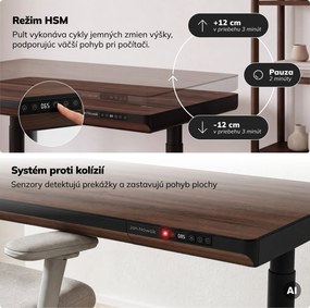 Elektrický písací stôl sit-stand so zásuvkou a bezdrôtovou nabíjačkou Qi čierny/orech, 1400 mm: ELLIS