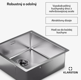 Klarstein TitanSteel Kuchynský drez 45 x 45 cm (DxŠ) s povrchom odolný voči hrdzi, poškriabaniu a teplu