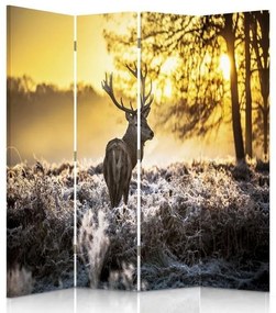 Ozdobný paraván Jeleni Západ slunce Příroda - 145x170 cm, štvordielny, klasický paraván