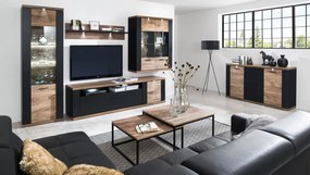 Vysoká vitrína Boston, čierna/dub ribbeck, s osvetlením, ľavá