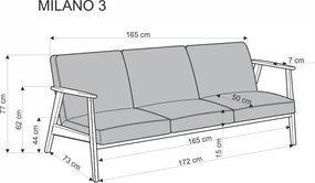 Trojmiestna pohovka z masívu MILANO 175 cm olivová/orech