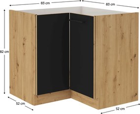 Rohová dolná kuchynská skrinka Meriel 90/90 DN 1F BB (čierna + dub artisan). Vlastná spoľahlivá doprava až k Vám domov. 1033979