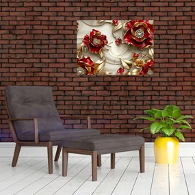 Obraz - 3D Červeno-zlaté kvety (70x50 cm)