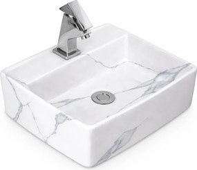 LINZ-M || Umývadlo na dosku, keramika, biela, mramor, hranatá