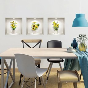 Sada 3 3D samolepiek na stenu Ambiance Yellow Flowers