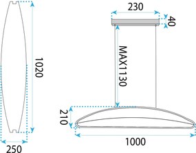 Toolight Toolight, stropné svietidlo 100cm, 50W, 4000K, 3500lm, G124-CP, zlatá, OSW-02616