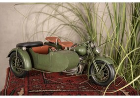 Dekoratívny retro model zelená vojenská motorka so sajdkárou - 38*26*18 cm