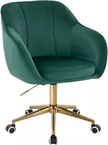 LuxuryForm DESIGN Stolička AVOLA VELUR na zlatej podstave s kolieskami - zelená