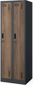 Dvojkomorová zamestnanecká skrinka antracitová, orech, 600x1800x500 mm: KACPER II Eco Design